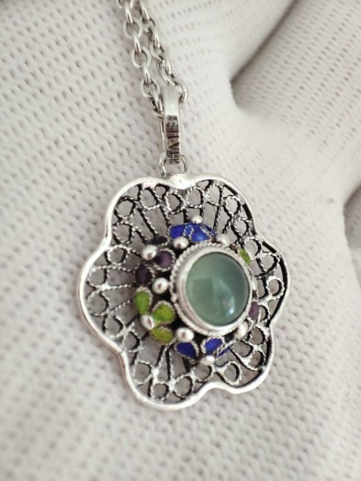 925 pandantiv cu aventurin si email