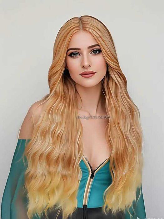 Оранжева къдрева перука с руси краища на път