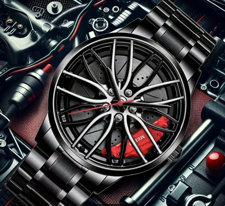 Ceas bărbați quart cu forma de janta auto cu etrier