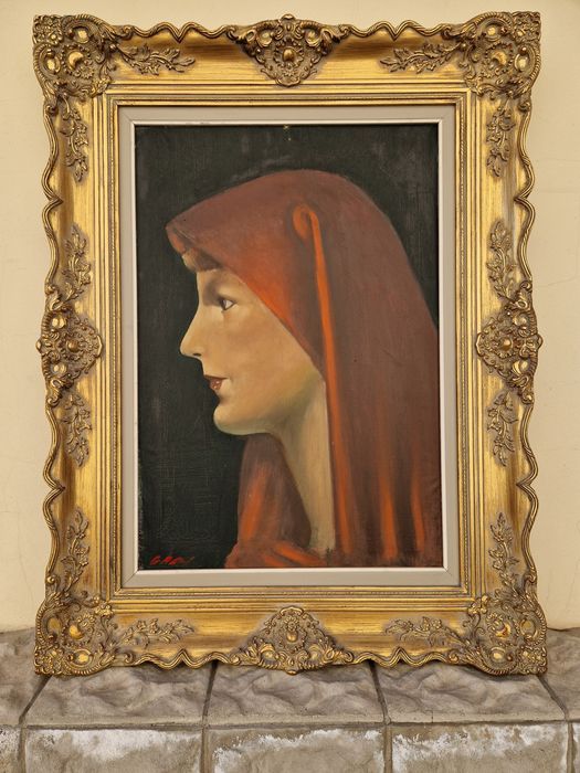 Портрет масло антикварен авторски платно голям