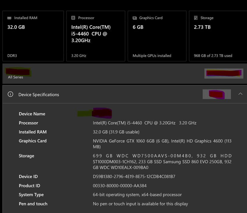 Vand PC Intel I5 32gb RAM NVidia GTX1060 6gb RAM 2,5TB + Logitech 5.1