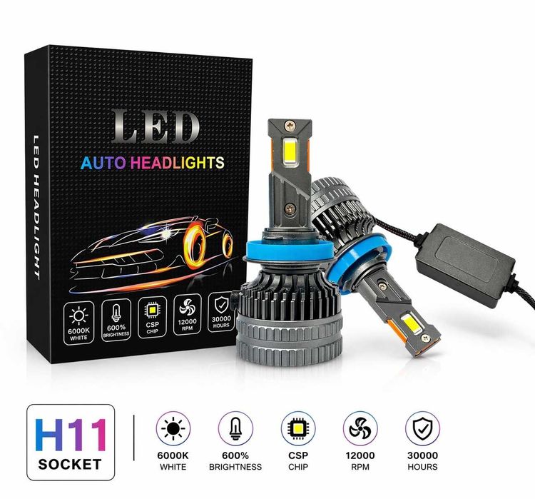 Комплект LED крушки HB4, HB3, H1 или H8 / H9 / H11 12V-24V - 60W, 6500LM, 6000K, CANBUS без грешки