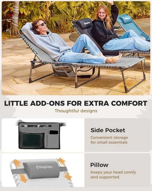 Сгъваем шезлонг KingCamp, голям подплатен градински