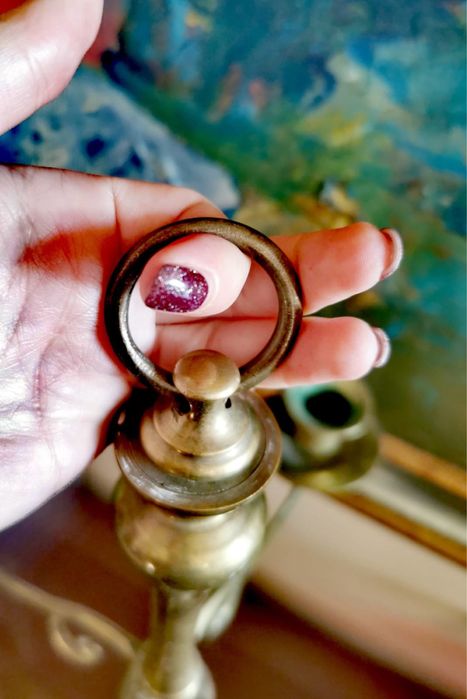 Антикварна масивна бронзова таванна лампа свещник подвижна лампа свещ