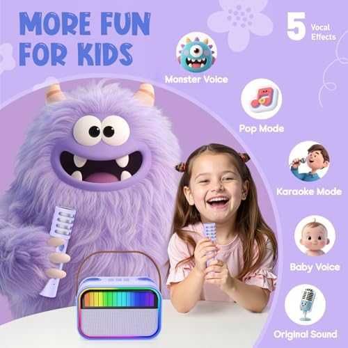 Нова Детска караоке машина Ankuka Bluetooth с 2 микрофона и диско светлини