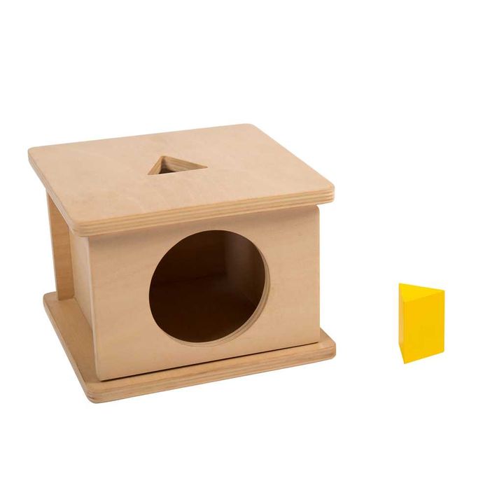 Material Montessori - cutia cu cub, cutia cu prisma triunghiulara