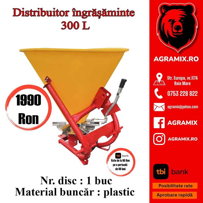 Distribuitor de ingrasaminte polonez 300 L cuva plastic