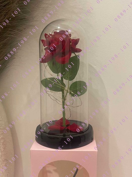 Красива роза в стъкленица с лед осветление, с USB кабел,подарък,8 Март