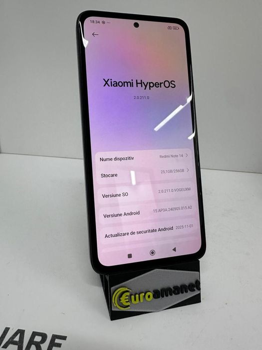 Telefon mobil Xiaomi Redmi Note 14, 8GB RAM, 256GB, 5G, Midnight -I-