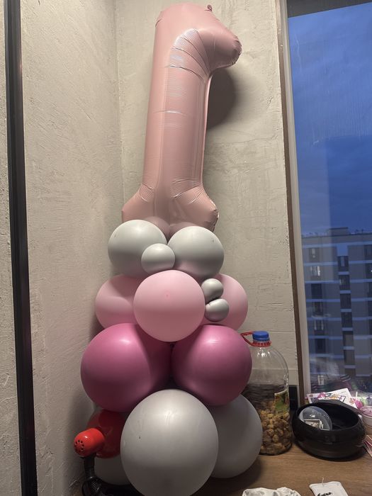 Шарики цифра 1 розовая