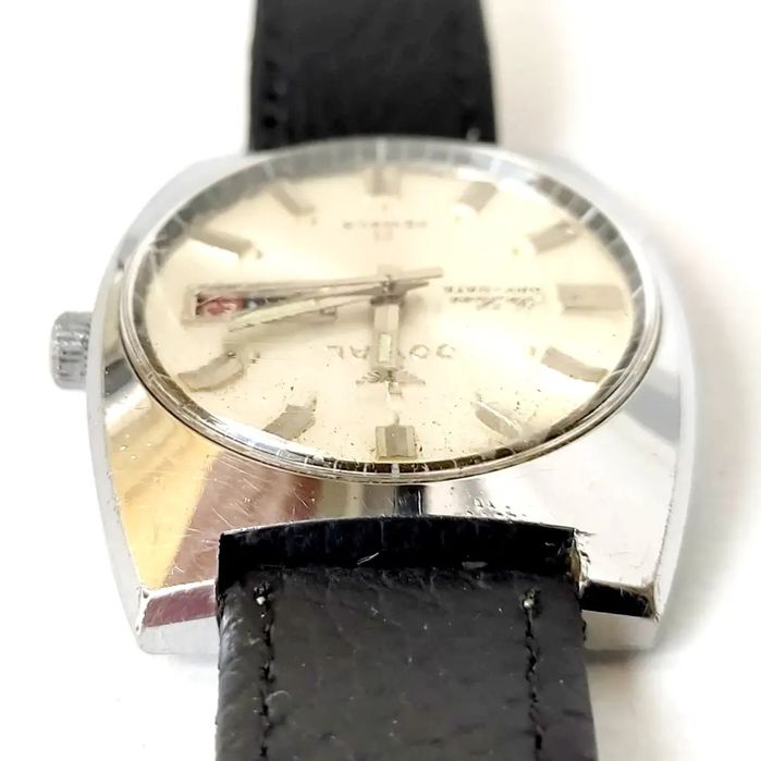 VINTAGE JOVIAL DE LUXE DAY-DATE 21 j. Мъжки механичен часовник с ръчно навиване, работещ, с нова кожена каишка.