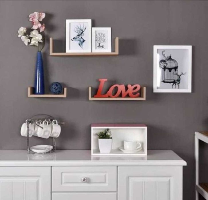 Рафтове за стена, 3бр., до 3кг, комплект етажерки , бежов