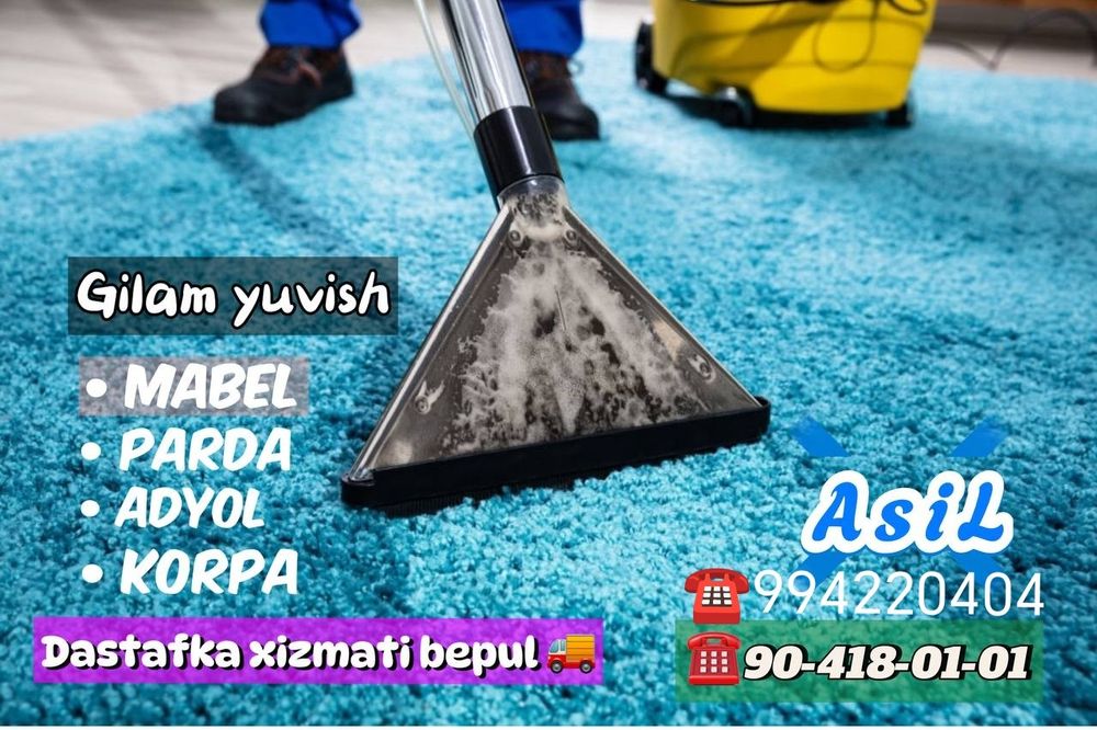 Toshkent shaxar bo'ylab gilam yuvish xizmati chegirma narxda