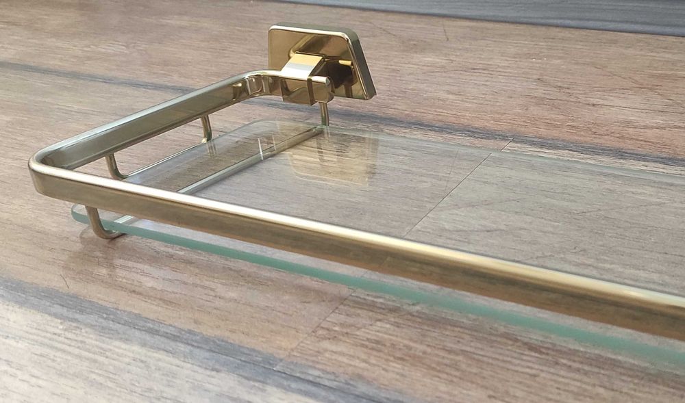 Нова етажерка за баня 60 см, холандска, старо злато, закалено стъкло