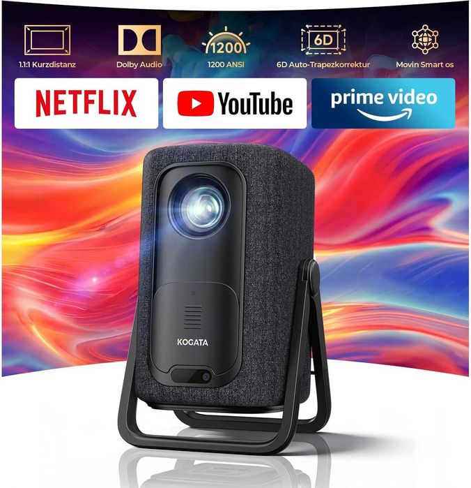 Proiector inteligent 4K | Dolby Audio și DTS | Focus automat și trapez 6D | HDR10+, WiFi 6 și Bluetooth 5.4 | Home Cinema