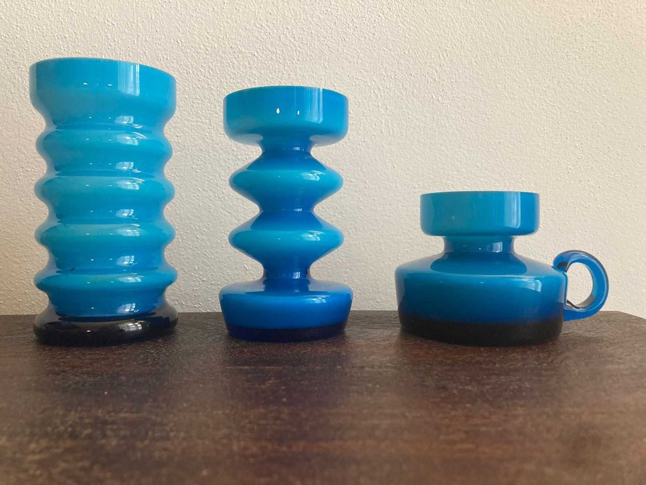 Set 3 vaze rare Friedrich Kristall – design Memphis / modern scandinav, West Germany