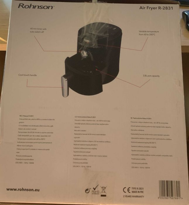 Rohnson R-2831 Air Fryer – 3,8 L, 1300 W – 20 €