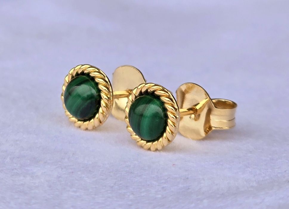 Cercei din aur galben 18k cu malahit natural, handmade
