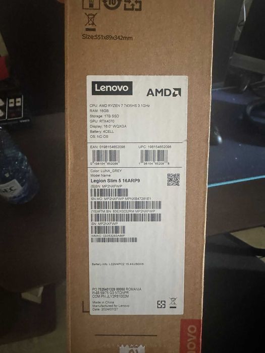 Laptop Gaming Lenovo Legion Slim 5 - Ryzen 7 7435HS/RTX 4070/32GB RAM