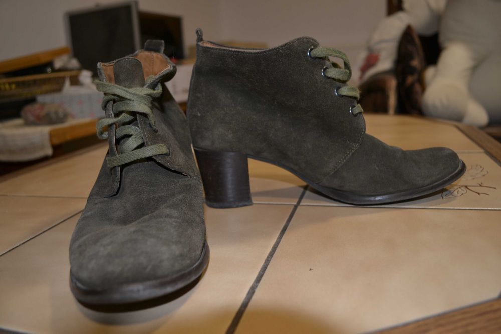 Botine verde închis de piele cu toc, nr 37