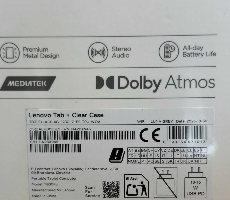 Tableta Lenovo Tab 128GB Wi-Fi Luna Grey + Clear Case | TrueGSM