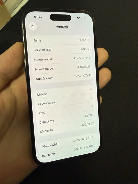 iPhone 14 Pro 512GB impecabil ca nou, baterie 80%, eSIM
