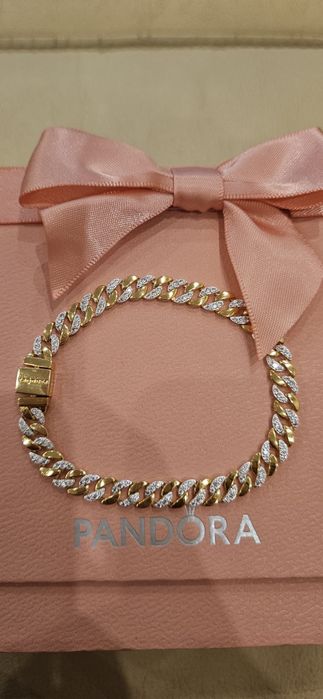 Bratara Pandora În Doua Tonuri Cu Lant Cubanez Elemente In Stil Pave