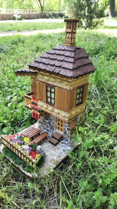 Декоративна къща, Макет на българска къща от дърво и камък, ръчна изра