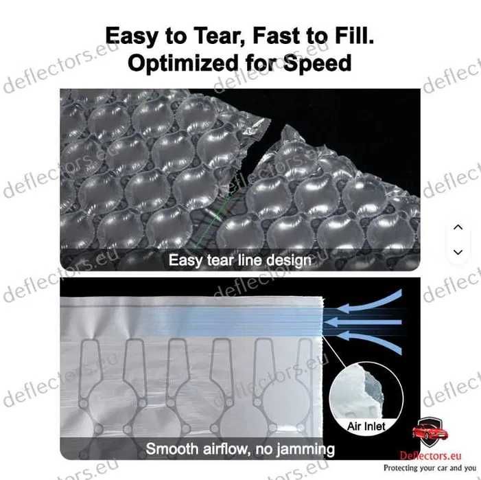 Folie aerodinamică ambalare - role din folie HDPE folie pentru umflare – 0,6 x 300m MARE/MEDIE (60 cm lățime neumflată și 47 cm umflată, 18 microni)