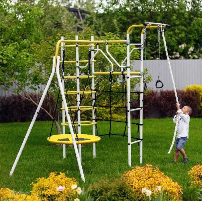 Cadru multifuncțional de cățărat și fitness de grădină din metal pentru copii, PlayBARS Space 226x185x233 cm