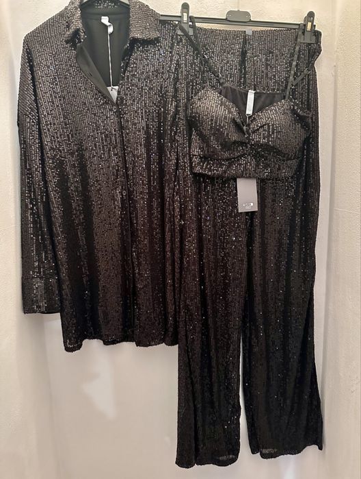 Троен сет в черно и в сребърно с паети