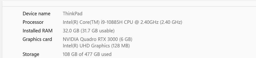 Lenovo ThinkPad P15 Gen 1 Intel Core i9-10885H
