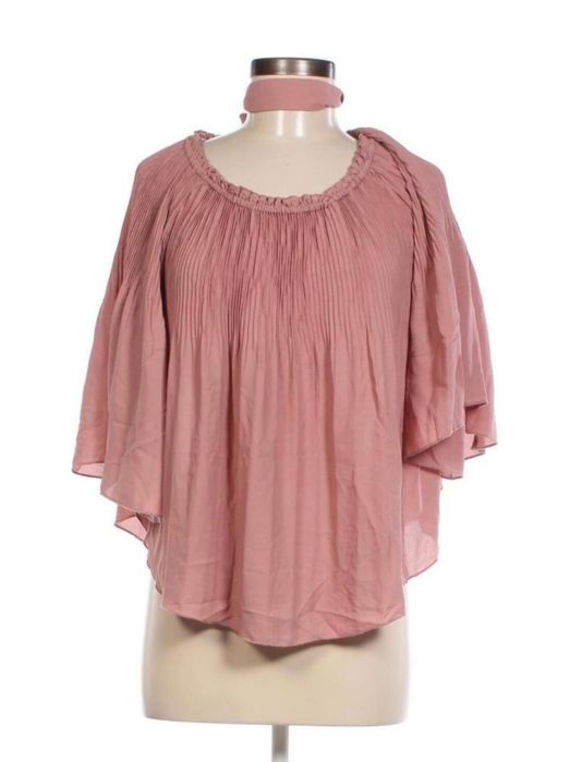 Плисиран топ с паднали рамене в цвят пепел от рози, S