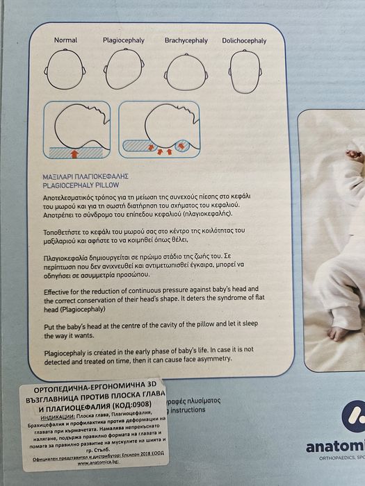 Анатомична бебешка възглавница против плоска глава! РАЗМЕР М
