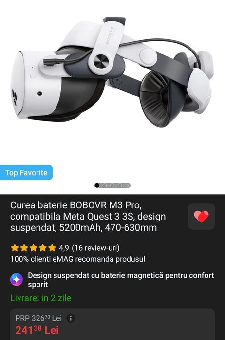 Meta Quest 3S 128GB + Curea BOBOVR + Accesorii și Cutie