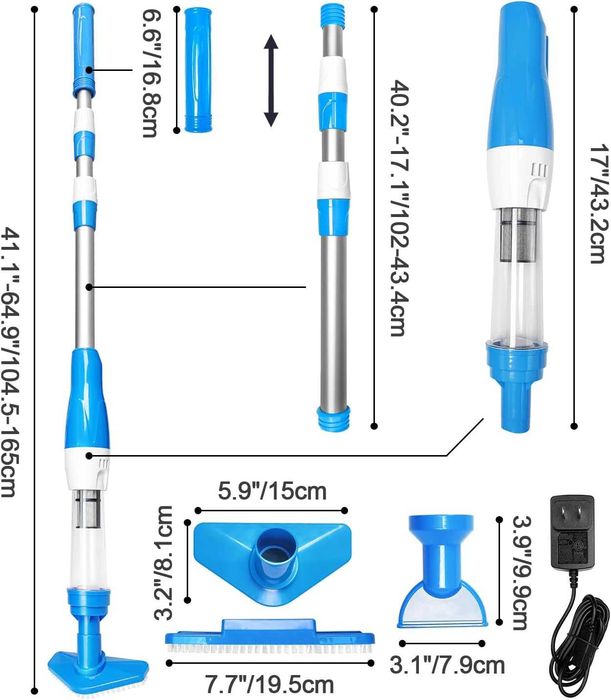 Aspirator manual cu acumulator pentru piscină, spa și jacuzzi – PoolPoly 3-în-1, reîncărcabil