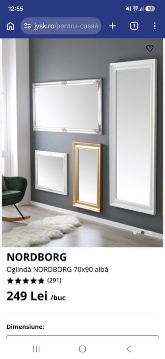 Oglinda Nordborg Argintie 70x90 cm