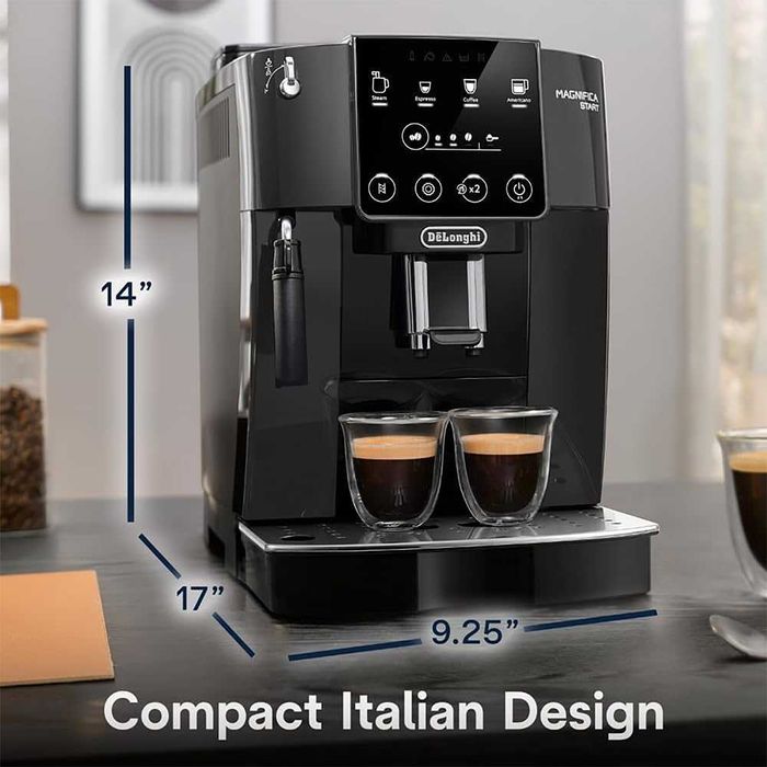 De'Longhi Magnifica ECAM222.20.B, Автоматична кафемашина с дюза за мляко, Машина за еспресо от зърна до чаша с 4 рецепти с едно докосване, 1450W