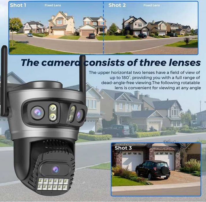 Camera Supraveghere Video Rotativa 360 6K TRIPLĂ Wireless
