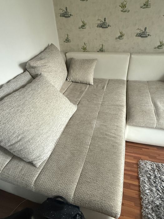 Canapea colțar extensibilă L, crem/bej,stare foarte bună, confortabilă