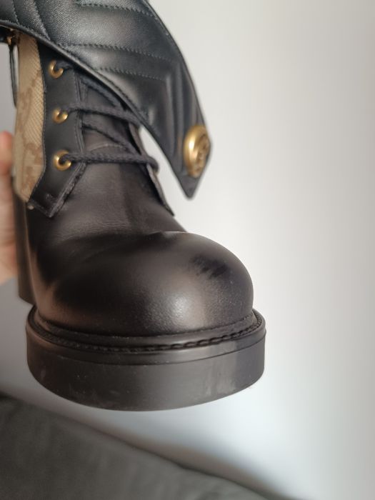 Оригинални дамски боти Gucci Jumbo GG Canvas Leather Boots