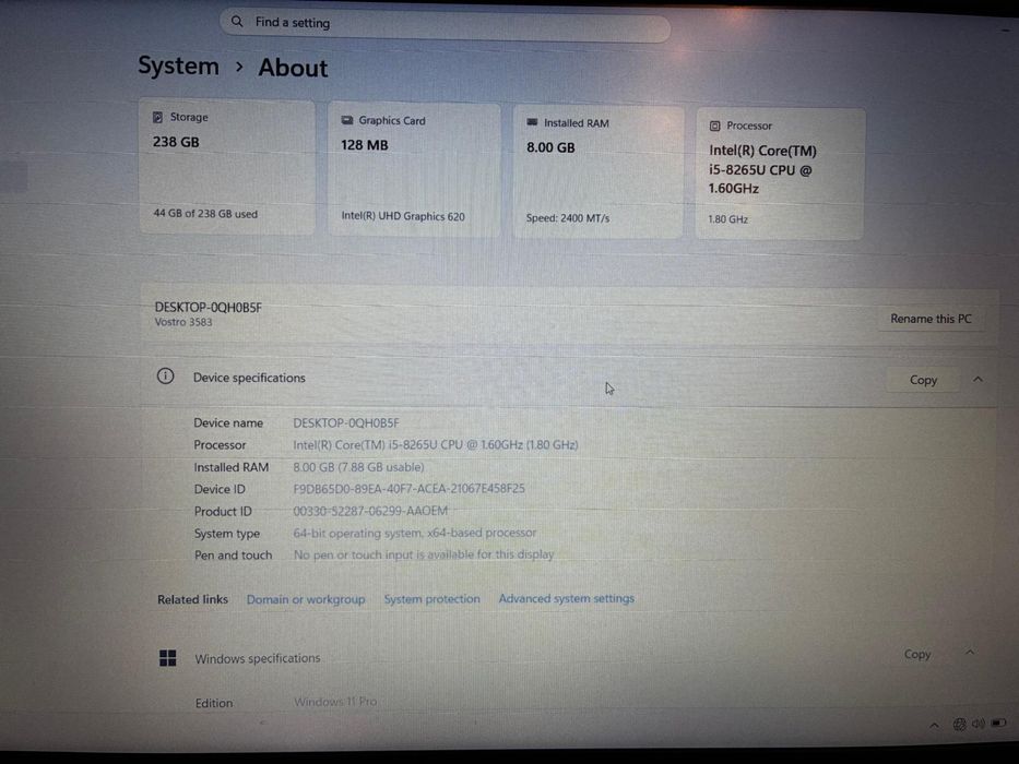 Dell Vostro 3583 | i5-8265U | 8GB RAM | SSD 256GB | Windows 11 Pro