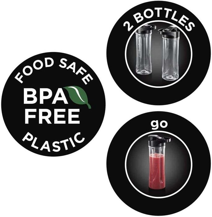 Блендер Russell Hobbs Mix&Go, 300W, Стомана, Включително 2 бутилки