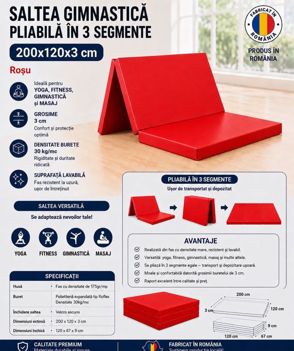 Saltea gimnastica pliabila 200x120x3 cm