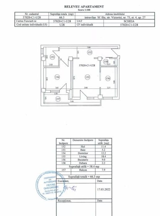 Apartament 2 camere , 66mp , zona Obcini