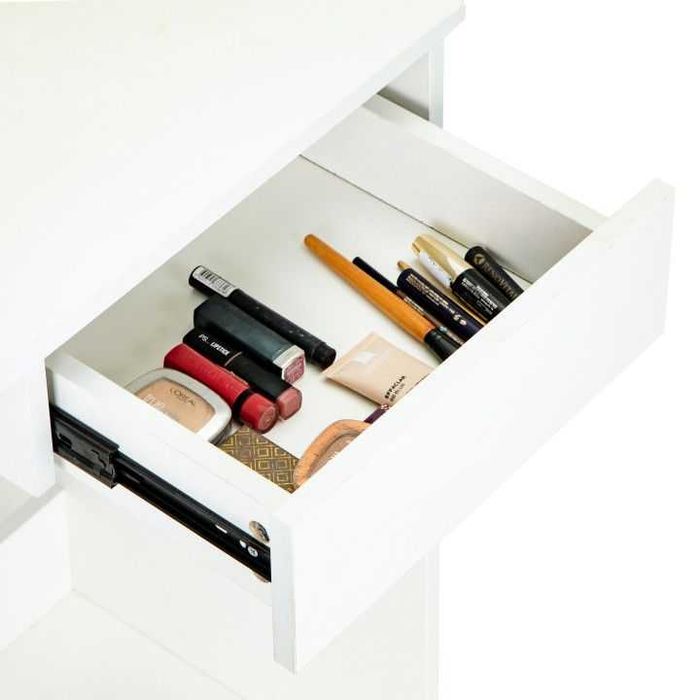 Маса за тоалетка с 3 рафта и чекмедже, с огледало, бяла, 75x40x136см