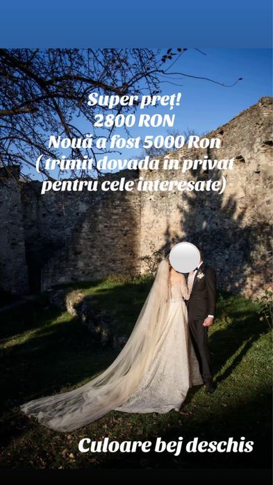 Rochie mireasa 2in1 cu trena detasabila