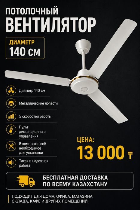 Вентилятор потолочный, полностью металлический