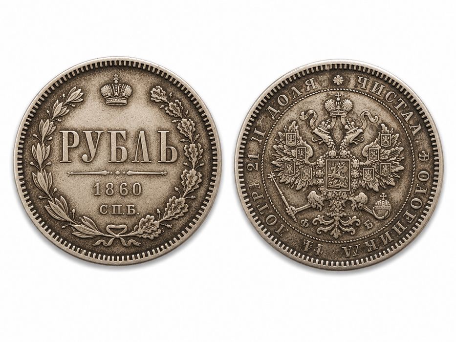 Монетка рубль 1860 года оригинал антиквариант