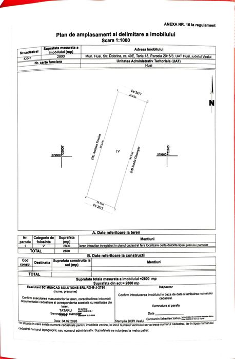 Teren în Huși - 2800 mp.